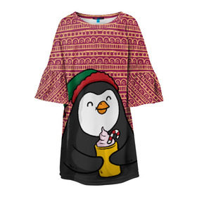 Детское платье 3D с принтом Пингвиня в Кировске, 100% полиэстер | прямой силуэт, чуть расширенный к низу. Круглая горловина, на рукавах — воланы | пингвин