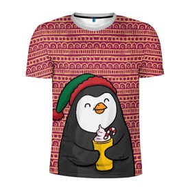 Мужская футболка 3D спортивная с принтом Пингвиня в Кировске, 100% полиэстер с улучшенными характеристиками | приталенный силуэт, круглая горловина, широкие плечи, сужается к линии бедра | пингвин