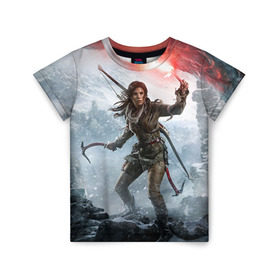 Детская футболка 3D с принтом Rise of the Tomb Raider в Кировске, 100% гипоаллергенный полиэфир | прямой крой, круглый вырез горловины, длина до линии бедер, чуть спущенное плечо, ткань немного тянется | rise of the tomb raider | tomb raider | райдер | том райдер