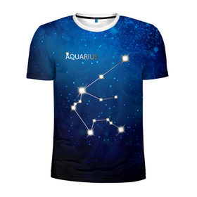 Мужская футболка 3D спортивная с принтом Водолей в Кировске, 100% полиэстер с улучшенными характеристиками | приталенный силуэт, круглая горловина, широкие плечи, сужается к линии бедра | Тематика изображения на принте: водолей | звезда | звезды | знак зодиака | космос | созвездие
