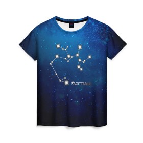 Женская футболка 3D с принтом Стрелец в Кировске, 100% полиэфир ( синтетическое хлопкоподобное полотно) | прямой крой, круглый вырез горловины, длина до линии бедер | звезда | звезды | знак зодиака | космос | созвездие | стрелец