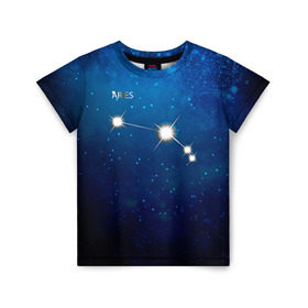 Детская футболка 3D с принтом Овен в Кировске, 100% гипоаллергенный полиэфир | прямой крой, круглый вырез горловины, длина до линии бедер, чуть спущенное плечо, ткань немного тянется | Тематика изображения на принте: звезда | звезды | знак зодиака | космос | овен | созвездие