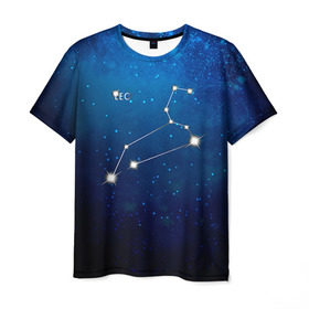Мужская футболка 3D с принтом Лев в Кировске, 100% полиэфир | прямой крой, круглый вырез горловины, длина до линии бедер | Тематика изображения на принте: звезда | звезды | знак зодиака | космос | лев | созвездие
