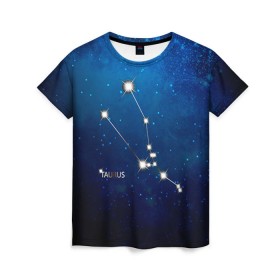 Женская футболка 3D с принтом Телец в Кировске, 100% полиэфир ( синтетическое хлопкоподобное полотно) | прямой крой, круглый вырез горловины, длина до линии бедер | звезда | звезды | знак зодиака | космос | созвездие | телец