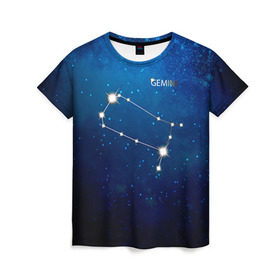 Женская футболка 3D с принтом Близнецы в Кировске, 100% полиэфир ( синтетическое хлопкоподобное полотно) | прямой крой, круглый вырез горловины, длина до линии бедер | близнецы | звезда | звезды | знак зодиака | космос | созвездие