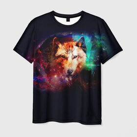 Мужская футболка 3D с принтом Космический волк в Кировске, 100% полиэфир | прямой крой, круглый вырез горловины, длина до линии бедер | звезды | космический волк | креатив | хищник
