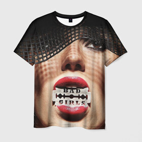 Мужская футболка 3D с принтом Bad girls в Кировске, 100% полиэфир | прямой крой, круглый вырез горловины, длина до линии бедер | bad girls | бритва | губы | лезвие | р