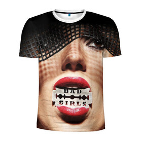 Мужская футболка 3D спортивная с принтом Bad girls в Кировске, 100% полиэстер с улучшенными характеристиками | приталенный силуэт, круглая горловина, широкие плечи, сужается к линии бедра | bad girls | бритва | губы | лезвие | р