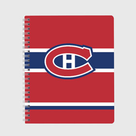 Тетрадь с принтом Montreal Canadiens в Кировске, 100% бумага | 48 листов, плотность листов — 60 г/м2, плотность картонной обложки — 250 г/м2. Листы скреплены сбоку удобной пружинной спиралью. Уголки страниц и обложки скругленные. Цвет линий — светло-серый
 | Тематика изображения на принте: hockey | montreal canadien | nhl | нхл | спорт | хоккей