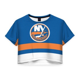 Женская футболка 3D укороченная с принтом New York Islanders в Кировске, 100% полиэстер | круглая горловина, длина футболки до линии талии, рукава с отворотами | Тематика изображения на принте: hockey | new york islander | nhl | нхл | спорт | хоккей