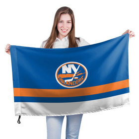 Флаг 3D с принтом New York Islanders в Кировске, 100% полиэстер | плотность ткани — 95 г/м2, размер — 67 х 109 см. Принт наносится с одной стороны | Тематика изображения на принте: hockey | new york islander | nhl | нхл | спорт | хоккей