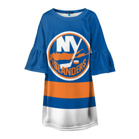Детское платье 3D с принтом New York Islanders в Кировске, 100% полиэстер | прямой силуэт, чуть расширенный к низу. Круглая горловина, на рукавах — воланы | Тематика изображения на принте: hockey | new york islander | nhl | нхл | спорт | хоккей