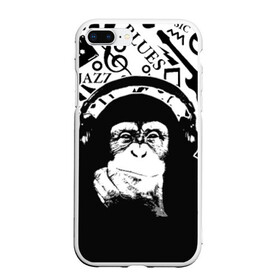 Чехол для iPhone 7Plus/8 Plus матовый с принтом Шимпанзе в наушниках в Кировске, Силикон | Область печати: задняя сторона чехла, без боковых панелей | джаз | музыка | обезьяна | рок | шимпанзе в наущниках
