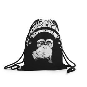 Рюкзак-мешок 3D с принтом Шимпанзе в наушниках в Кировске, 100% полиэстер | плотность ткани — 200 г/м2, размер — 35 х 45 см; лямки — толстые шнурки, застежка на шнуровке, без карманов и подкладки | джаз | музыка | обезьяна | рок | шимпанзе в наущниках