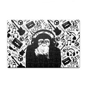 Пазл магнитный 126 элементов с принтом Шимпанзе в наушниках в Кировске, полимерный материал с магнитным слоем | 126 деталей, размер изделия —  180*270 мм | Тематика изображения на принте: джаз | музыка | обезьяна | рок | шимпанзе в наущниках