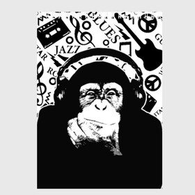 Скетчбук с принтом Шимпанзе в наушниках в Кировске, 100% бумага
 | 48 листов, плотность листов — 100 г/м2, плотность картонной обложки — 250 г/м2. Листы скреплены сверху удобной пружинной спиралью | Тематика изображения на принте: джаз | музыка | обезьяна | рок | шимпанзе в наущниках