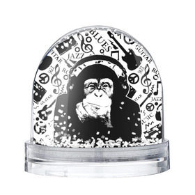 Снежный шар с принтом Шимпанзе в наушниках в Кировске, Пластик | Изображение внутри шара печатается на глянцевой фотобумаге с двух сторон | Тематика изображения на принте: джаз | музыка | обезьяна | рок | шимпанзе в наущниках