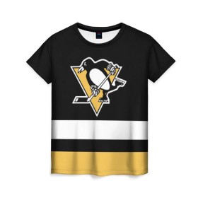 Женская футболка 3D с принтом Pittsburgh Penguins в Кировске, 100% полиэфир ( синтетическое хлопкоподобное полотно) | прямой крой, круглый вырез горловины, длина до линии бедер | hockey | nhl | pittsburgh penguins | нхл | хоккей