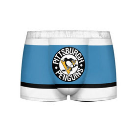 Мужские трусы 3D с принтом Pittsburgh Penguins blue в Кировске, 50% хлопок, 50% полиэстер | классическая посадка, на поясе мягкая тканевая резинка | Тематика изображения на принте: hockey | nhl | pittsburgh penguins | нхл | хоккей