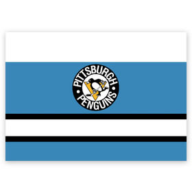 Поздравительная открытка с принтом Pittsburgh Penguins blue в Кировске, 100% бумага | плотность бумаги 280 г/м2, матовая, на обратной стороне линовка и место для марки
 | Тематика изображения на принте: hockey | nhl | pittsburgh penguins | нхл | хоккей