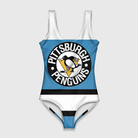 Купальник-боди 3D с принтом Pittsburgh Penguins blue в Кировске, 82% полиэстер, 18% эластан | Круглая горловина, круглый вырез на спине | hockey | nhl | pittsburgh penguins | нхл | хоккей