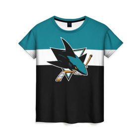 Женская футболка 3D с принтом San Jose Sharks в Кировске, 100% полиэфир ( синтетическое хлопкоподобное полотно) | прямой крой, круглый вырез горловины, длина до линии бедер | hockey | nhl | san jose sharks | нхл | спорт | хоккей