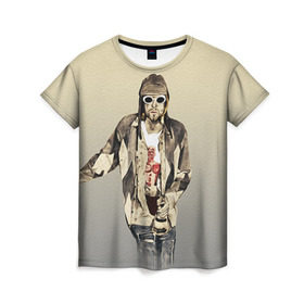 Женская футболка 3D с принтом Nirvana в Кировске, 100% полиэфир ( синтетическое хлопкоподобное полотно) | прямой крой, круглый вырез горловины, длина до линии бедер | cobain | curt | nirvana | rock | группа | кобейн | курт | нирвана | рок