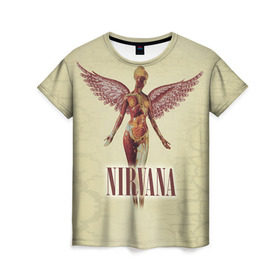 Женская футболка 3D с принтом Nirvana в Кировске, 100% полиэфир ( синтетическое хлопкоподобное полотно) | прямой крой, круглый вырез горловины, длина до линии бедер | cobain | curt | nirvana | rock | группа | кобейн | курт | нирвана | рок