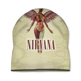 Шапка 3D с принтом Nirvana в Кировске, 100% полиэстер | универсальный размер, печать по всей поверхности изделия | Тематика изображения на принте: cobain | curt | nirvana | rock | группа | кобейн | курт | нирвана | рок