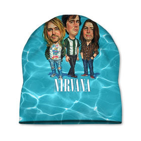 Шапка 3D с принтом Шаржи группа Nirvana в Кировске, 100% полиэстер | универсальный размер, печать по всей поверхности изделия | cobain | curt | nirvana | rock | группа | кобейн | курт | нирвана | рок
