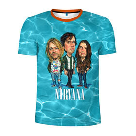 Мужская футболка 3D спортивная с принтом Шаржи группа Nirvana в Кировске, 100% полиэстер с улучшенными характеристиками | приталенный силуэт, круглая горловина, широкие плечи, сужается к линии бедра | cobain | curt | nirvana | rock | группа | кобейн | курт | нирвана | рок