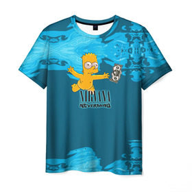 Мужская футболка 3D с принтом Nirvana & Simpson в Кировске, 100% полиэфир | прямой крой, круглый вырез горловины, длина до линии бедер | cobain | curt | nirvana | rock | группа | кобейн | курт | нирвана | рок