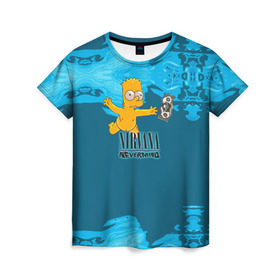 Женская футболка 3D с принтом Nirvana & Simpson в Кировске, 100% полиэфир ( синтетическое хлопкоподобное полотно) | прямой крой, круглый вырез горловины, длина до линии бедер | cobain | curt | nirvana | rock | группа | кобейн | курт | нирвана | рок