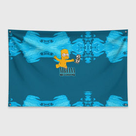 Флаг-баннер с принтом Nirvana & Simpson в Кировске, 100% полиэстер | размер 67 х 109 см, плотность ткани — 95 г/м2; по краям флага есть четыре люверса для крепления | Тематика изображения на принте: cobain | curt | nirvana | rock | группа | кобейн | курт | нирвана | рок