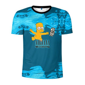 Мужская футболка 3D спортивная с принтом Nirvana & Simpson в Кировске, 100% полиэстер с улучшенными характеристиками | приталенный силуэт, круглая горловина, широкие плечи, сужается к линии бедра | cobain | curt | nirvana | rock | группа | кобейн | курт | нирвана | рок
