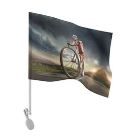 Флаг для автомобиля с принтом Велогонщик в Кировске, 100% полиэстер | Размер: 30*21 см | extreme | вело | велосипед | шоссейный велосипед | экстрим