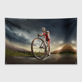 Флаг-баннер с принтом Велогонщик в Кировске, 100% полиэстер | размер 67 х 109 см, плотность ткани — 95 г/м2; по краям флага есть четыре люверса для крепления | extreme | вело | велосипед | шоссейный велосипед | экстрим
