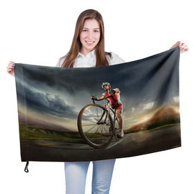 Флаг 3D с принтом Велогонщик в Кировске, 100% полиэстер | плотность ткани — 95 г/м2, размер — 67 х 109 см. Принт наносится с одной стороны | extreme | вело | велосипед | шоссейный велосипед | экстрим