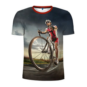 Мужская футболка 3D спортивная с принтом Велогонщик в Кировске, 100% полиэстер с улучшенными характеристиками | приталенный силуэт, круглая горловина, широкие плечи, сужается к линии бедра | extreme | вело | велосипед | шоссейный велосипед | экстрим