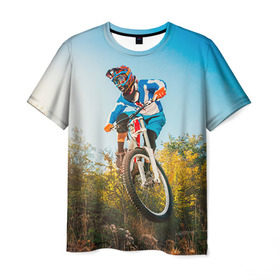 Мужская футболка 3D с принтом МТБ в Кировске, 100% полиэфир | прямой крой, круглый вырез горловины, длина до линии бедер | Тематика изображения на принте: extreme | вело | велосипед | маунтинбайк | мтб | экстрим