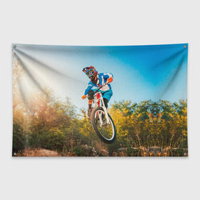Флаг-баннер с принтом МТБ в Кировске, 100% полиэстер | размер 67 х 109 см, плотность ткани — 95 г/м2; по краям флага есть четыре люверса для крепления | extreme | вело | велосипед | маунтинбайк | мтб | экстрим