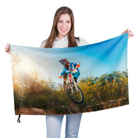 Флаг 3D с принтом МТБ в Кировске, 100% полиэстер | плотность ткани — 95 г/м2, размер — 67 х 109 см. Принт наносится с одной стороны | extreme | вело | велосипед | маунтинбайк | мтб | экстрим