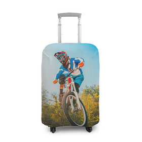 Чехол для чемодана 3D с принтом МТБ в Кировске, 86% полиэфир, 14% спандекс | двустороннее нанесение принта, прорези для ручек и колес | extreme | вело | велосипед | маунтинбайк | мтб | экстрим