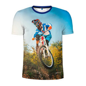 Мужская футболка 3D спортивная с принтом МТБ в Кировске, 100% полиэстер с улучшенными характеристиками | приталенный силуэт, круглая горловина, широкие плечи, сужается к линии бедра | Тематика изображения на принте: extreme | вело | велосипед | маунтинбайк | мтб | экстрим