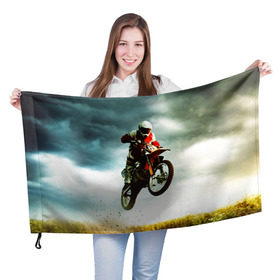 Флаг 3D с принтом Эндуро в Кировске, 100% полиэстер | плотность ткани — 95 г/м2, размер — 67 х 109 см. Принт наносится с одной стороны | extreme | мото | мотокросс | мотоцикл | экстрим