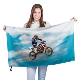 Флаг 3D с принтом Эндуро в Кировске, 100% полиэстер | плотность ткани — 95 г/м2, размер — 67 х 109 см. Принт наносится с одной стороны | Тематика изображения на принте: extreme | мото | мотокросс | мотоцикл | экстрим