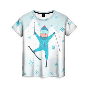Женская футболка 3D с принтом Лыжник в Кировске, 100% полиэфир ( синтетическое хлопкоподобное полотно) | прямой крой, круглый вырез горловины, длина до линии бедер | extreme | ski | skiing | горнолыжное | горные лыжи | лыжник | фристайл | экстрим