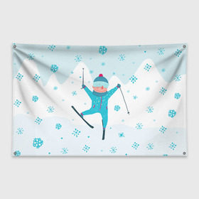 Флаг-баннер с принтом Лыжник в Кировске, 100% полиэстер | размер 67 х 109 см, плотность ткани — 95 г/м2; по краям флага есть четыре люверса для крепления | extreme | ski | skiing | горнолыжное | горные лыжи | лыжник | фристайл | экстрим