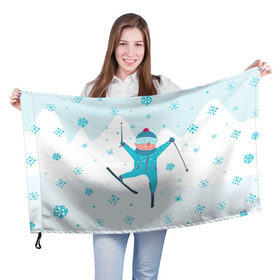 Флаг 3D с принтом Лыжник в Кировске, 100% полиэстер | плотность ткани — 95 г/м2, размер — 67 х 109 см. Принт наносится с одной стороны | extreme | ski | skiing | горнолыжное | горные лыжи | лыжник | фристайл | экстрим