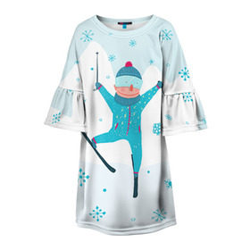 Детское платье 3D с принтом Лыжник в Кировске, 100% полиэстер | прямой силуэт, чуть расширенный к низу. Круглая горловина, на рукавах — воланы | extreme | ski | skiing | горнолыжное | горные лыжи | лыжник | фристайл | экстрим